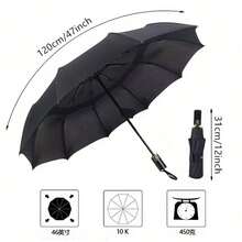 46 Inch Automatic Open Golf Umbrella Extra Large Oversize Double Canopy Vented Windproof Waterproof Stick Umbrellas - Black - View 3