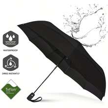 46 Inch Automatic Open Golf Umbrella Extra Large Oversize Double Canopy Vented Windproof Waterproof Stick Umbrellas - Black - View 6