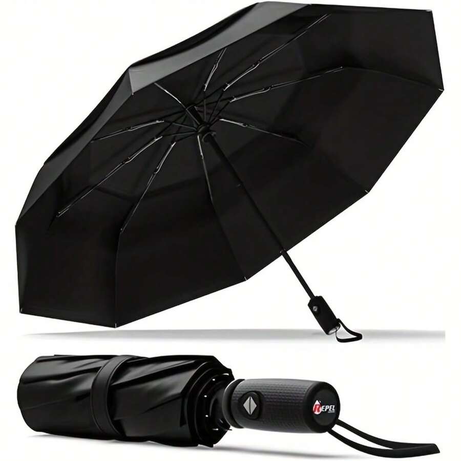 46 Inch Automatic Open Golf Umbrella Extra Large Oversize Double Canopy Vented Windproof Waterproof Stick Umbrellas - Black - View 1