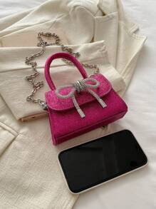 1只兒童pu手提包,蝴蝶結簡約時尚的肩袋 - 玫紅色 - 查看 3