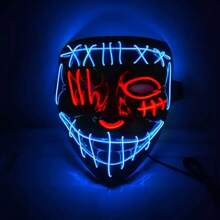 Máscara De Halloween Que Brilla En La Oscuridad, Máscara Negra En Forma De V Con Manchas De Sangre Que Da Miedo Y Fluorescencia, Prop De Atmósfera, Máscara Led Para Fiesta, Rol De Juego