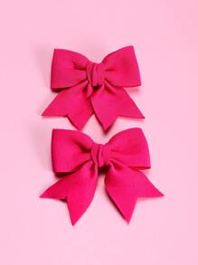 2pcs Girls' Fuchsia Bow Hair Clips, Fashionable & Cute For Everyday Use - Hot Pink - View 1