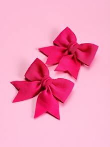 2pcs Girls' Fuchsia Bow Hair Clips, Fashionable & Cute For Everyday Use - Hot Pink - View 3