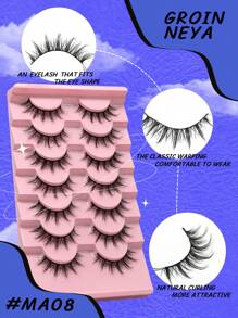GROINNEYA Manga Lashes 7 Pairs Faux Mink Eyelashes Natural Look Fluffy 3D Volume Eyelashes Soft Cross Wispy Eyelash Extension Makeup For Party Travel (MA08) Strip Lashes,Lashes,Eyelashes,Fake Lashes - Black - View 6