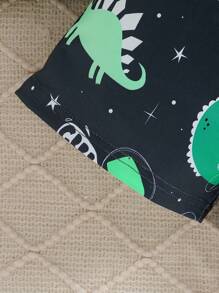 Young Boy Comfortable Glow-In-The-Dark Cartoon Dinosaur Pattern Pajama Set, Summer (Glow Effect Only Under UV Light) - Black - View 9