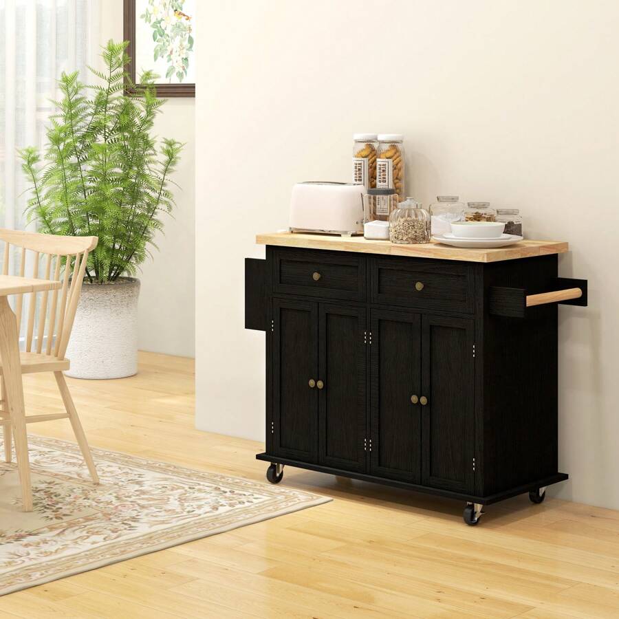 HOMCOM Modern Rolling Kitchen Island Cart With Spice Rack | SHEIN USA