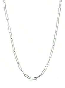 Vintage Gothic & Punk Style Square Paper Clip Design Chunky Chain Clavicle Necklace, Unisex Jewelry Gift, Silver Stainless Steel Fashionable Ins-Style Collarbone Chain For Men & Women