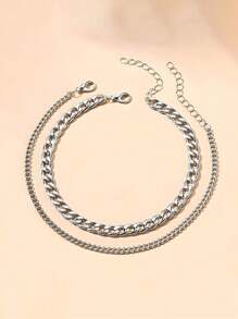2件套银色多层链条独特设计脚链，沙滩街头风，适合女性日常佩戴，是送给女性朋友的绝佳礼物。 - 銀色 - 查看 3