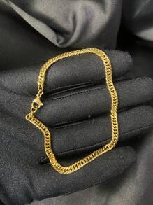 PULSEIRA MASCULINA GROUMET DUPLO MÉDIA BANHADA A OURO 24K - Dourado - Visão 3