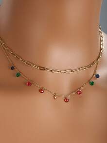 XUPING JEWELRY 1條女士雙層多巴胺吊墜項鍊,時尚優雅的嘻哈風格,適合y2k藍寶石珠子疊戴項鍊 - 多層項鍊 - 查看 16