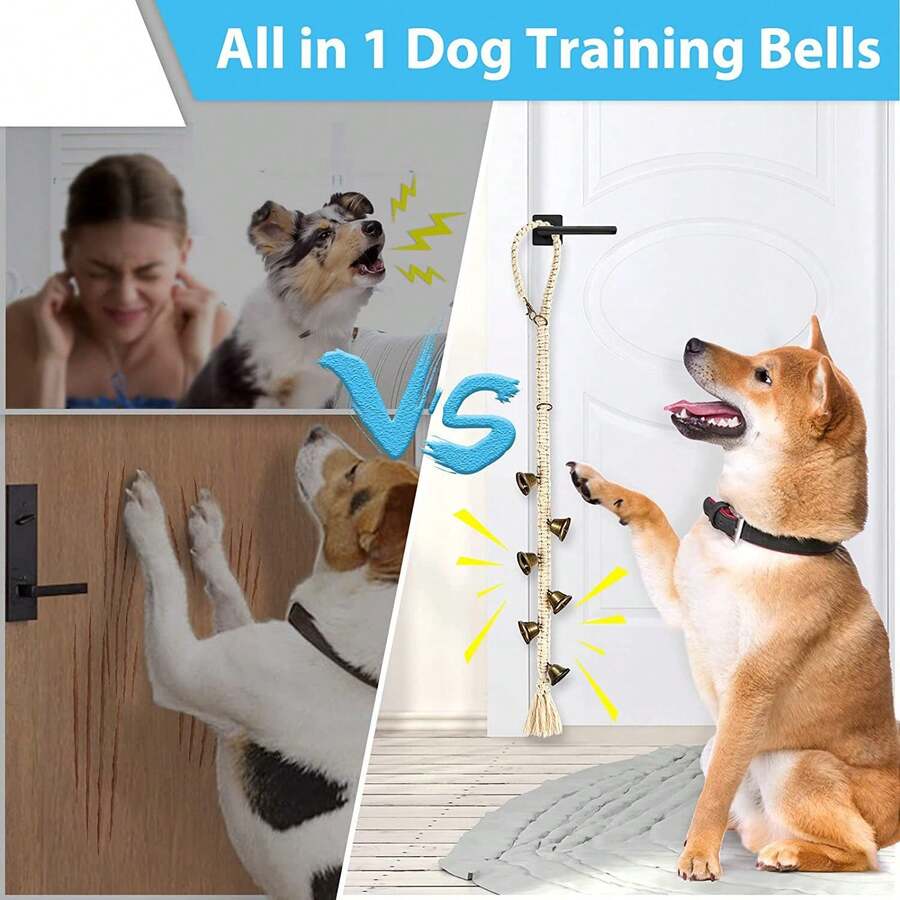Bell Hanging Rope Cat Toys, Outdoor Alarm Bell For Dog Training, Pet Doorbell Handmade Braided Wood Bead Woven Hanging Rope - White - View 1
