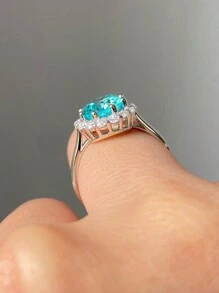 1pc Fashionable Promise Ring With Green Cubic Zirconia, Engagement Or Wedding Ring, Suitable For Women's Evening Decoration