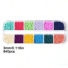 840 Piezas Kit De Cuentas Pequeñas De Vidrio Transparente De Semilla 8/0 De 3 Mm, Cuentas Para Hacer Pulseras De La Serie De Colores Aleatorios Con Caja De Almacenamiento De Plástico De 12 Rejillas Para Hacer Joyas De Pulseras Y Collares