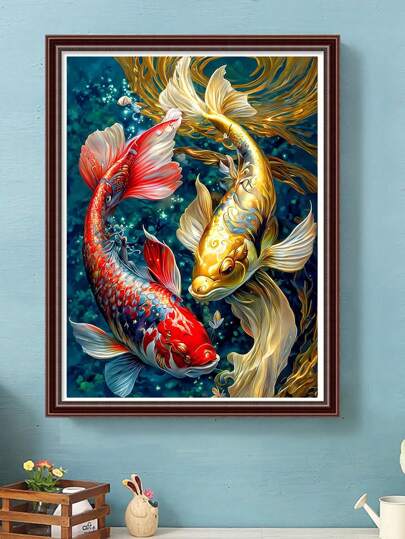 1pc Fish Design Diamond Painting Set 5d Diamond Embroidery Cross Stitch Decoration Gift, Suitable For Adult Beginner, Circular Full Drill Diamond Art Diy, Ideal For Home Decor And Room Wall Decoration, 30x40cm
