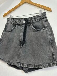 Women Denim Shorts - 深灰色 - 查看 4