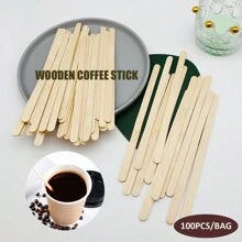 100pcs Disposable Wooden Coffee Stirrer For Home Kitchen Restaurant Milk Tea Beverage, Three Size Options, Ideal For Birthday Party, Gathering, Outdoor Activities - Apricot - View 5