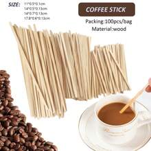 100pcs Disposable Wooden Coffee Stirrer For Home Kitchen Restaurant Milk Tea Beverage, Three Size Options, Ideal For Birthday Party, Gathering, Outdoor Activities - Apricot - View 1