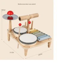 木製早期教育打擊樂桌,適合初學者,兒童鼓套帶有踏板,鈸,凳子和鼓棒,用於音樂智力發展,兒童玩具,可提高手部靈活性,適合作為生日和節日慶祝的最佳禮物 - 彩色 - 查看 7