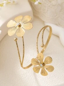 1個時尚典雅的金色花形手臂袖套,適用於女士派對、假期和日常搭配 - 金黃色 - 查看 4