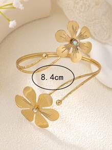 1個時尚典雅的金色花形手臂袖套,適用於女士派對、假期和日常搭配 - 金黃色 - 查看 5