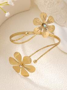 1個時尚典雅的金色花形手臂袖套,適用於女士派對、假期和日常搭配 - 金黃色 - 查看 3