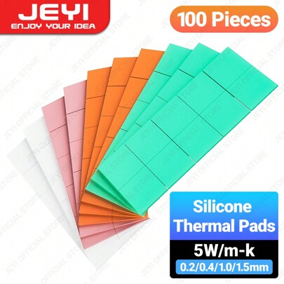 JEYI 100-Pack Thermal Conductive Silicone Pads, M.2 SSD NVMe NGFF Thermal Pad For PC Laptop Heatsink/GPU/CPU/LED Graphics Card