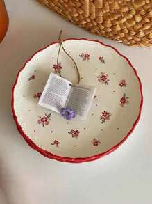 1 bộ đĩa gốm sứ trắng phong cách Bắc Âu viền đỏ, đĩa đựng mì ống phương Tây tinh tế, đĩa đựng bánh tráng miệng trà chiều cực kỳ hấp dẫn, khay đựng trái cây sáng tạo làm quà tặng Giáng sinh - Kết hợp hai tấm màu đỏ - Xem 2