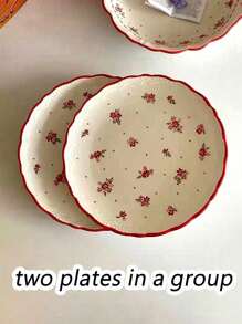 1 bộ đĩa gốm sứ trắng phong cách Bắc Âu viền đỏ, đĩa đựng mì ống phương Tây tinh tế, đĩa đựng bánh tráng miệng trà chiều cực kỳ hấp dẫn, khay đựng trái cây sáng tạo làm quà tặng Giáng sinh - Kết hợp hai tấm màu đỏ - Xem 3