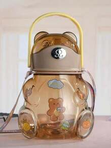 Transparent Motivational Bear  Water Bottle With Handle Includes Prints To Decorate Strap Anti-Drip Band - Brown - View 1