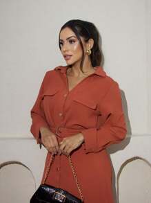 Women Dresses - 鏽棕色 - 查看 1