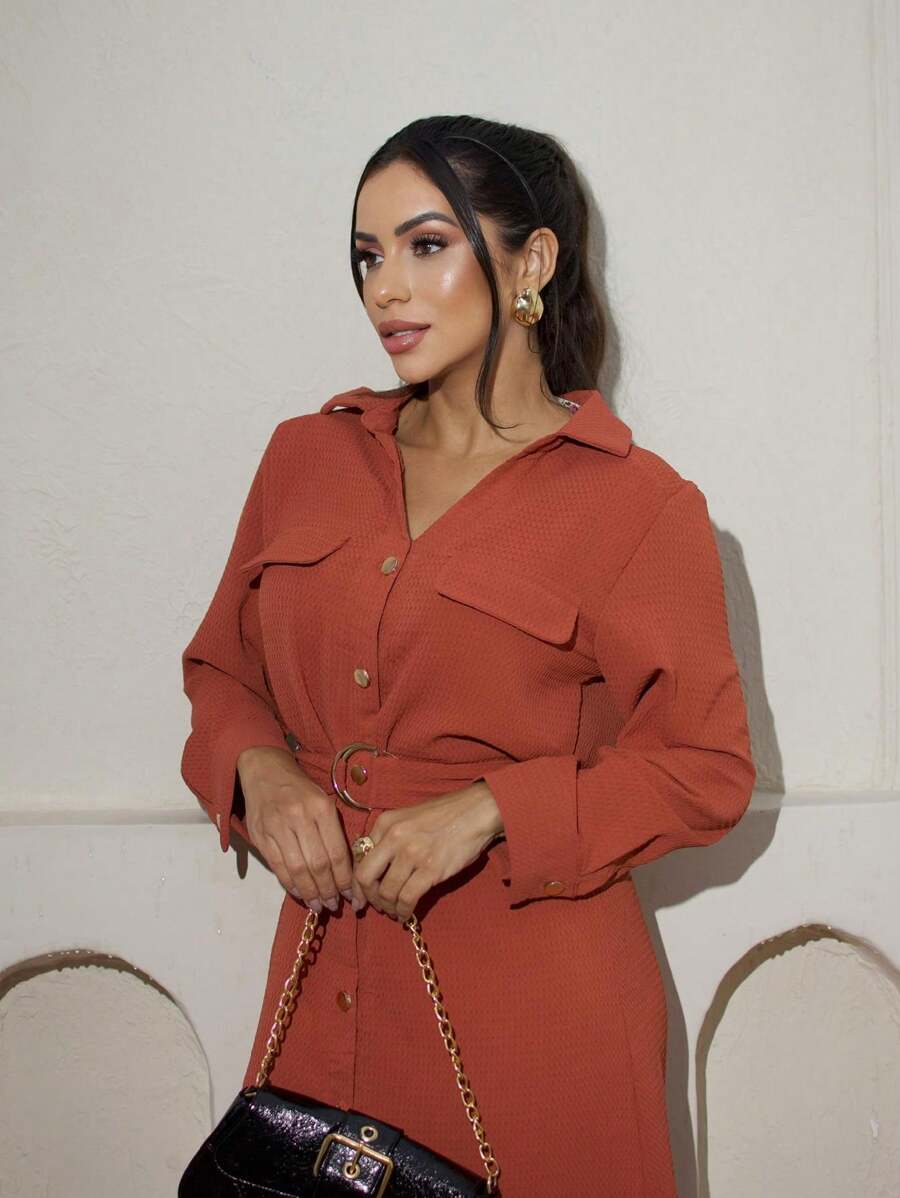 Women Dresses - 鏽棕色 - 查看 1