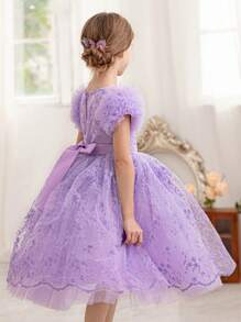 Váy dự tiệc lưới viền ren màu tím, váy công chúa thanh lịch phù hợp cho tiệc sinh nhật bé gái, đám cưới, những dịp trang trọng, váy phù dâu - Màu tím - Xem 6