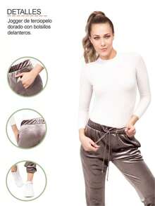 Pants Pantalón Deportivo Causal Jogger tipo Terciopelo Elástico Informal para Dama - Gris - Ver 5