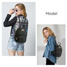 I IHAYNER Small Backpack For Teen Girl Vegan Leather Simple Multiple Zipper Pockets Mini Backpack Purse - Grey - View 2