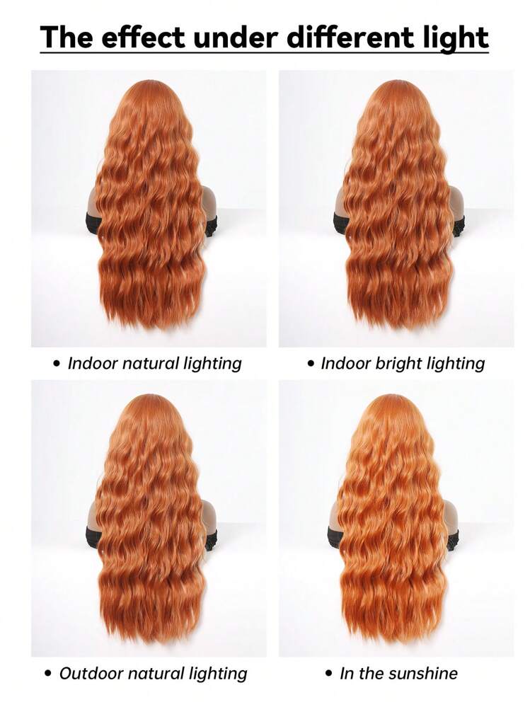 Parrucca arancione lunga 66,04 cm con riflessi biondi, parrucca sintetica ondulata e riccia con frangia per donne, parrucca colorata per cosplay e uso quotidiano o per feste - Multicolore - Visualizzare 9