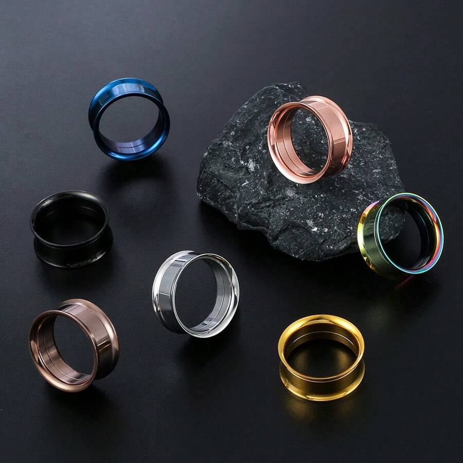 2入組圓形316不鏽鋼耳環隧道塞子擴張器穿刺女性身體珠寶日常佩戴 - 彩色 - 查看 1