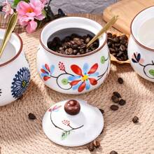 1pc Ceramic Sugar Bowl With Lid And Stainless Spoons, For Home Kitchen Restaurant Hotel, Kitchen Supplies, Tableware Accessories - Multicolor - View 5