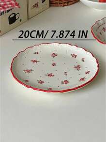 1 bộ đĩa gốm sứ trắng phong cách Bắc Âu viền đỏ, đĩa đựng mì ống phương Tây tinh tế, đĩa đựng bánh tráng miệng trà chiều cực kỳ hấp dẫn, khay đựng trái cây sáng tạo làm quà tặng Giáng sinh - Kết hợp hai tấm màu đỏ - Xem 4
