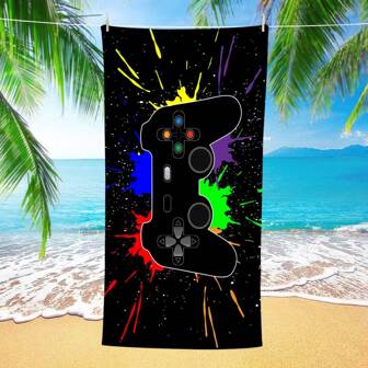1pc Quick-Drying Beach Towel With Game Controller Pattern, Perfect For Beach And Pool Parties, Vacation Beach Accessory, Beach Blanket, Swimming Towel, Sand-Resistant,  Quick-Drying,  Soft And Absorbent, Pool Towel, Swim Towel, For Sports, Yoga, Swimming, Hiking, Bathing, Travel, Pool Summer Travel, Vacation Holiday Bathroom Decor