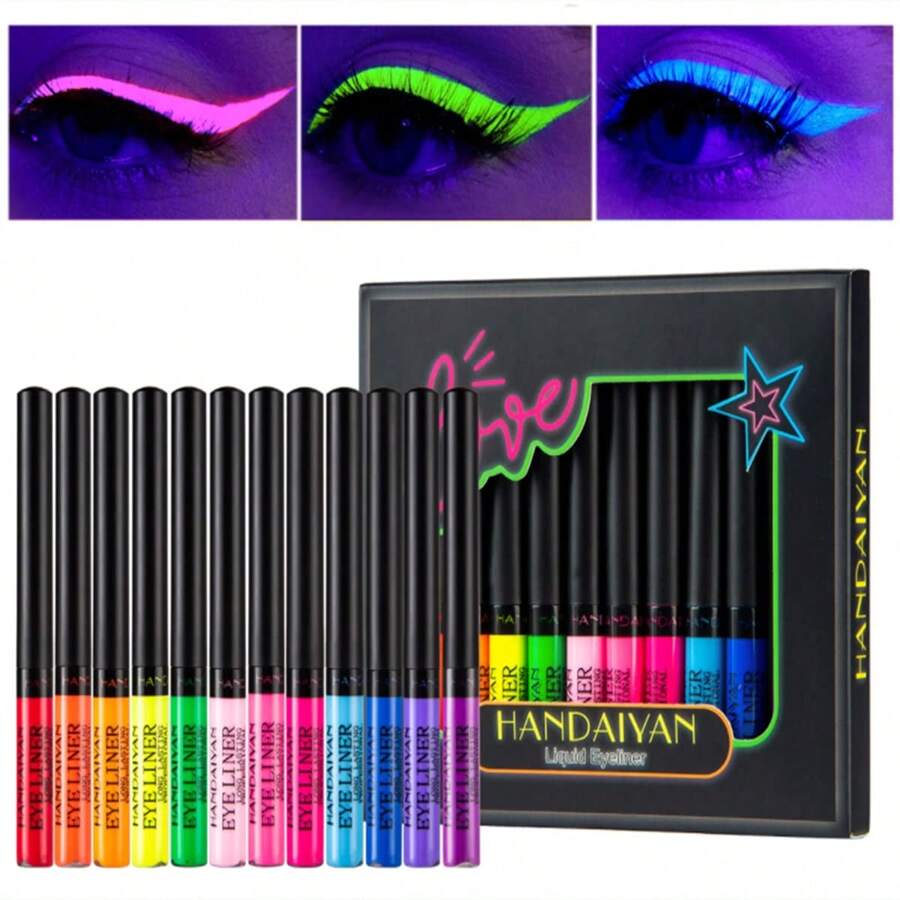 beauty glazed Neon Liquid Eyeliner Set, 12 Colors UV Glow Matte Eyeliner, Waterproof & Smudgeproof Long Lasting Colorful Fluorescent Body Face Paint Makeup For Daily Wear And Halloween Christmas - Nhiều màu - Xem 1