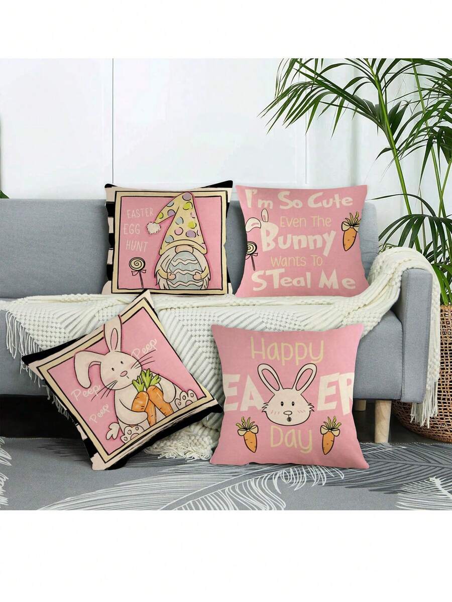 4 cái/bộ lễ Phục sinh Chủ đề Thỏ , Trứng , Hoa , Củ cà rốt Gối trang trí bìa Không có Gối Bên trong Đối với Sofa Nhà  Đồ trang trí - trái cam - Xem 1