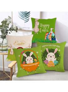4入組/套聖派翠克節、復活節、兔子、三葉草、綠帽圖案裝飾枕套,不含枕頭心,非常適合家庭客廳沙發裝飾 - 橘色 - 查看 3
