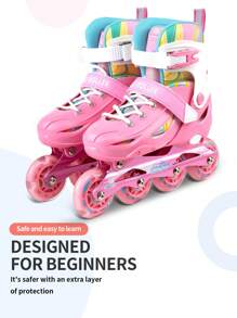 FREE STAR 1 Set Carefree Knight Sporty PU Inline Skates With Colorful Flashing Wheels For Teens And Adults, Comfortable Adjustable Size, Full Set With Helmet & Protective Gear, Outdoor Roller Skating Equipment For Beginners, Unisex All Season