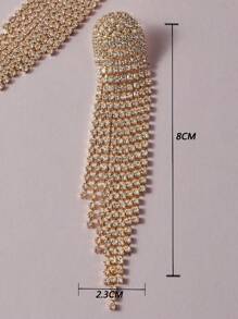 Pendientes largos con diamante de imitación con fleco - Dorado - Ver 2