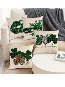 4 cái/bộ Ngày St. Patrick May mắn Four-leaf Clover Màu xanh lá Kẻ sọc Mô hình Gối trang trí Che phủ ( Gối Bên trong Không bao gồm ) Đến trang trí Gia đình Sofa - Hồng - Xem 3