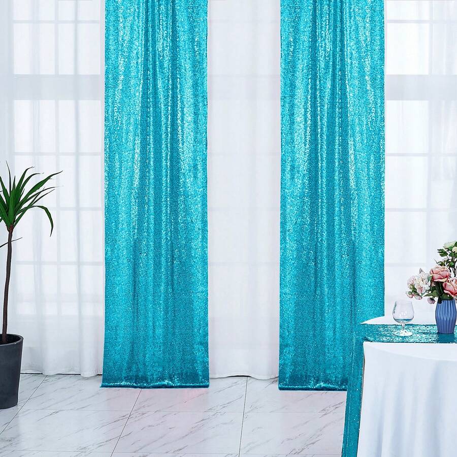 2 miếng Trân châu Vải nền , 2 Đôi chân X 8 Đôi chân , Lung linh Sàn nhảy Vải nền tiệc , Đơn giản Và Dễ thương Phong cách Thích hợp Đối với Nhiếp ảnh , Đám cưới , Sinh nhật , Trang trí tường - cái hồ màu xanh - Xem 1