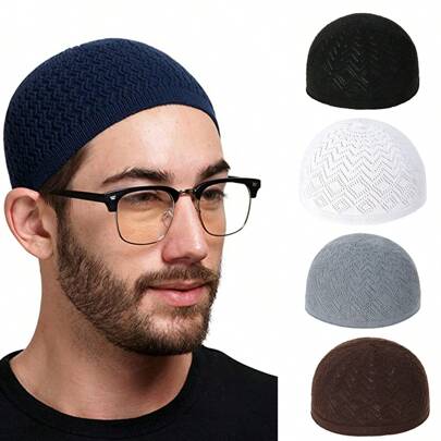 European And American Style New Men's Knitted Gourd Hat Prayer Cap, Breathable Simple Hat