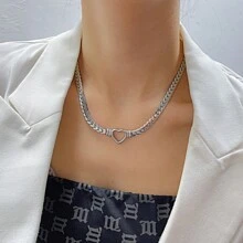 1pc Minimalist Waterproof 14K Gold Plated Stainless Steel Snake Chain Necklace Hollow Heart Design Mother's Day Gift Necklaces Women Party Chunky Jewelry Valentines,Mom,Mother,Mother's Day,Gift