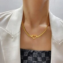 1pc Minimalist Waterproof 14K Gold Plated Stainless Steel Snake Chain Necklace Hollow Heart Design Mother's Day Gift Necklaces Women Party Chunky Jewelry Valentines,Mom,Mother,Mother's Day,Gift