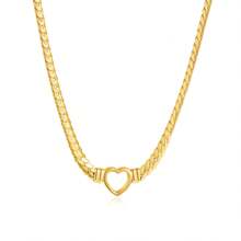 1pc Minimalist Waterproof 14K Gold Plated Stainless Steel Snake Chain Necklace Hollow Heart Design Mother's Day Gift Necklaces Women Party Chunky Jewelry Valentines,Mom,Mother,Mother's Day,Gift